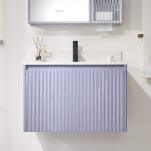 30 in.W x 22 in.D x 20 in H Solid Wood Wall Bath Vanity in Lavender with White Quartz Top,Single Sink,Soft-Close Drawers