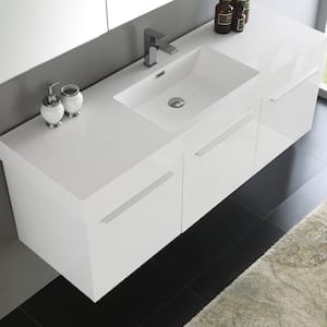 Vista 59 in. Vanity in White with Acrylic Vanity Top in White with White Basin and Mirrored Medicine Cabinet