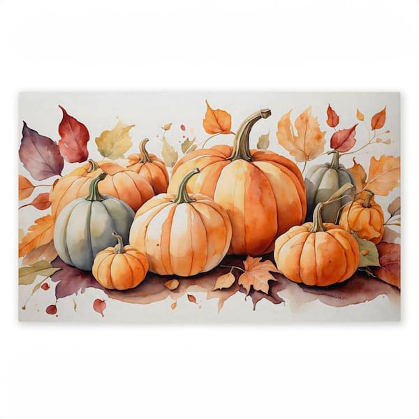 Autumn Pumpkin Harvest Bundle Orange 18 in. x 30 in. Polyester Non-Slip Outdoor Door Mat