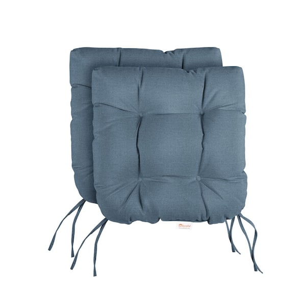 SORRA HOME Sunbrella Spectrum Denim Tufted Chair Cushion Round U-Shaped Back 16 x 16 x 3 (Set of 2)