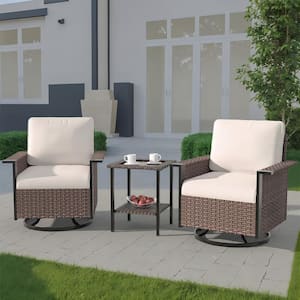 Nyajiah 3-Piece Wicker Patio Conversation Set with Beige Cushions