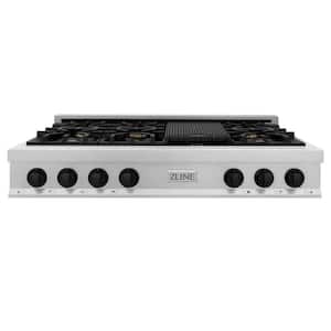 Autograph Edition 48 in. 7 Burner Front Control Gas Cooktop & Matte Black Knobs in Fingerprint Resistant Stainless Steel