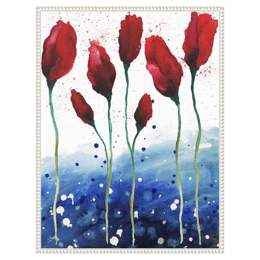 Patriotic Floral Abstract Red and Blue Canvas Wall Art