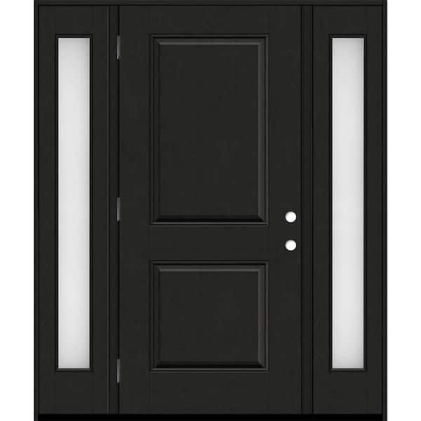Steves & Sons Regency 64 in. x 80 in. 2P Squaretop RHOS Onyx Stain Mahogany Fiberglass Prehung Front Door with Obscure12in. SLs 6-9/16
