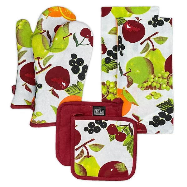 Lintex Fruit 100% Cotton 6pc Kitchen Towel, Pot Holder, Oven mitt Set  414879 - The Home Depot