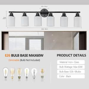 38.60 in. Modern 6-Light Frosted White Glass with Black Iron Frame Vanity Light (Bulb Not Included)