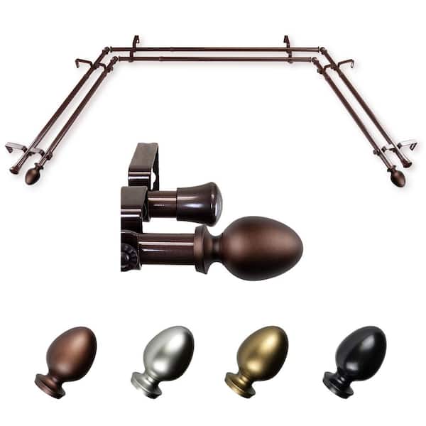 EMOH Tomesha 20-36 in. sides, 38-72 in. center Adjustable Bay Window Double Curtain Rod 13/16 in. in Cocoa with Finial