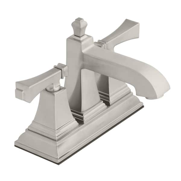 Exhibit 4 in. Centerset Double Handle Low-Arc Bathroom Faucet in Brushed Nickel