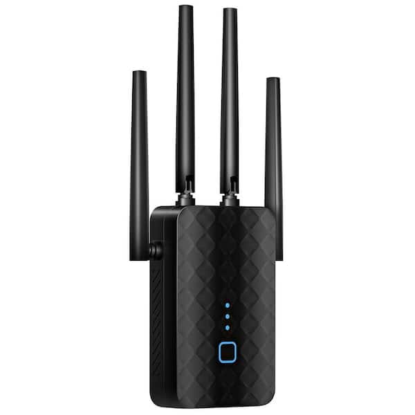 phyfalip 1.2 Gbps Black WiFi Extender Signal Booster for Home, Covers Up to 10000 sq. ft. 36-Devices, Dual Band w/Ethernet Port