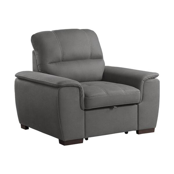 Lazzara Maja Gray Microfiber Arm Chair with Pull-out Ottoman