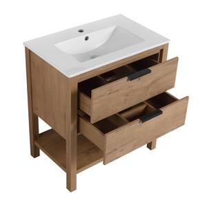 30 in. W x 18.3 in. D x 33.5 in. H Single Sink Bath Vanity in Imitative Oak with White Ceramic Top and 2-Drawers