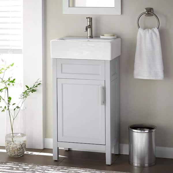 Home Decorators Collection Arvesen 18 in. W x 12 in. D x 34 in. H Single Sink Bath Vanity in Dove Gray with White Ceramic Top