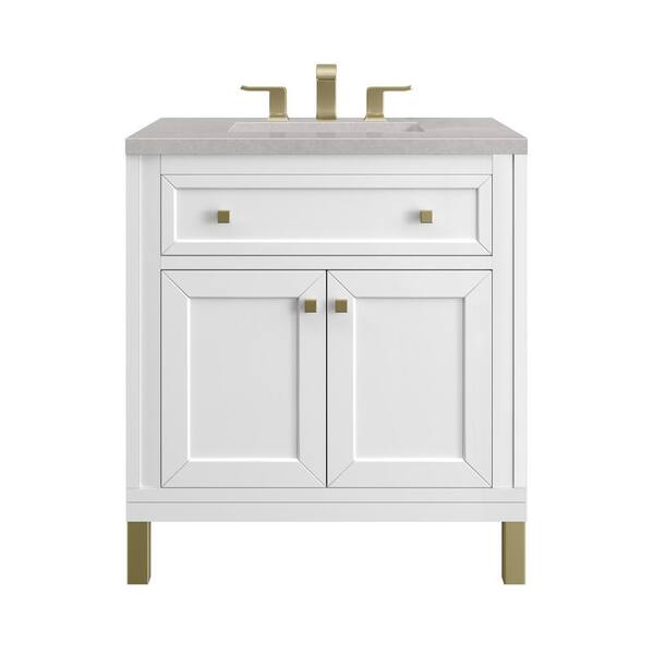 James Martin Vanities Chicago 30 in. W x 23.5 in. D x 34 in. H Bathroom Vanity in Glossy White with Eternal Serena Quartz Top
