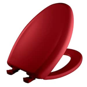 Soft Close Elongated Plastic Closed Front Toilet Seat in Red Removes for Easy Cleaning and Never Loosens