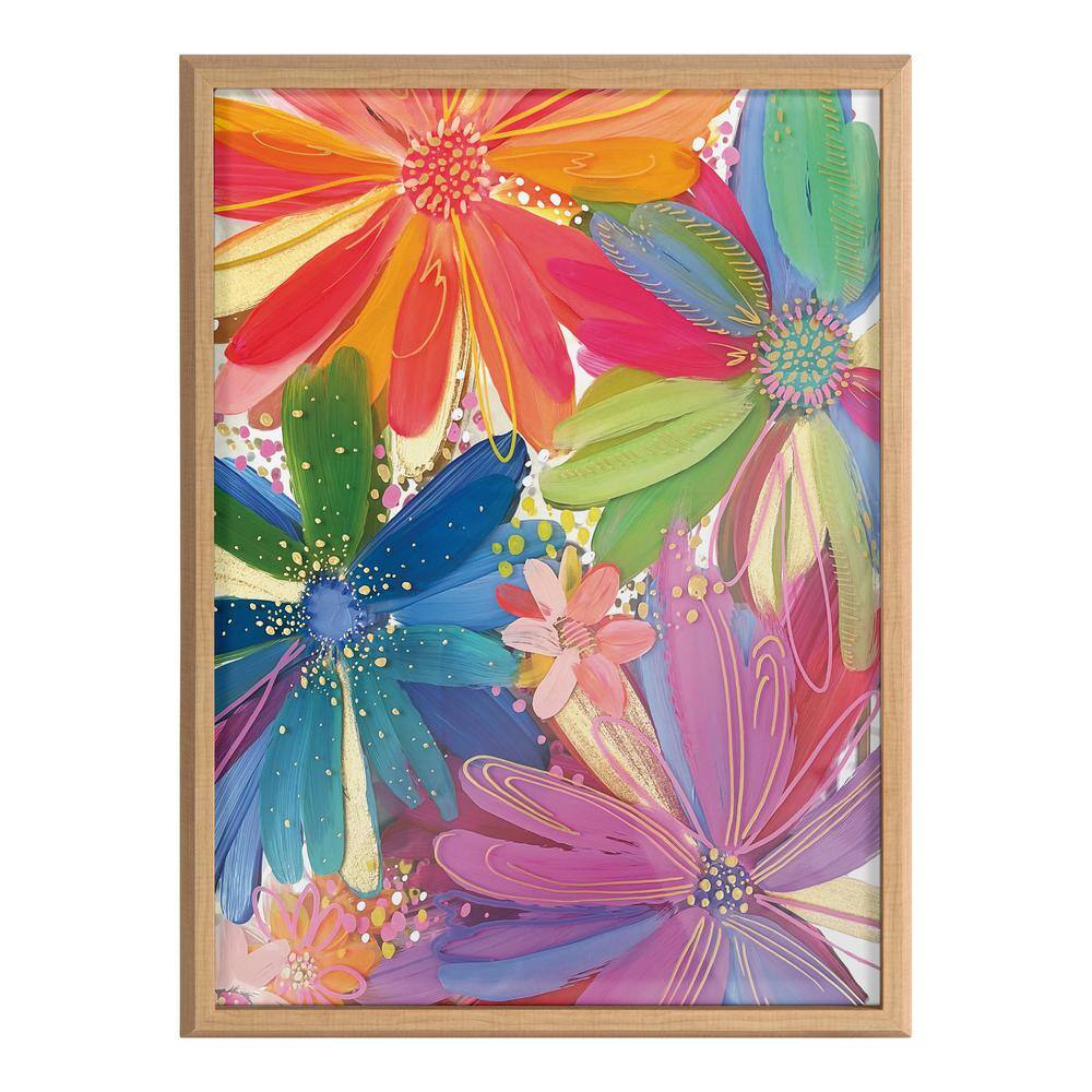 Colorful Tropical Floral Print on Glass with Natural Frame