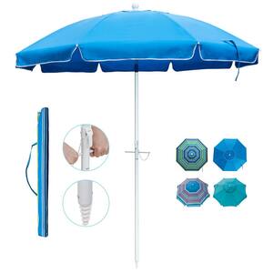 7 ft. Telescoping Steel Pole Beach Umbrella with Sand Anchor Push Button Tilt and Carry Bag in Blue