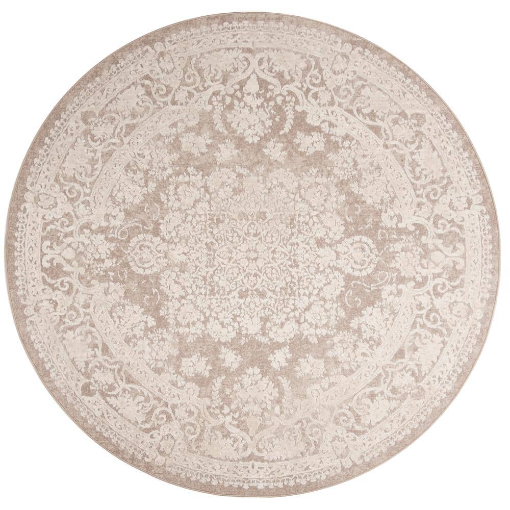 SAFAVIEH Reflection Beige/Cream 5 ft. x 5 ft. Round Border Floral Area