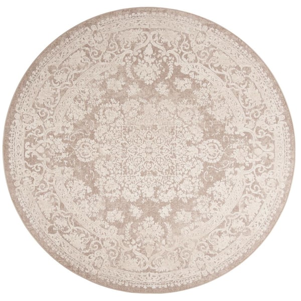 Reflection Beige/Cream 7 ft. x 7 ft. Round Border Floral Area Rug