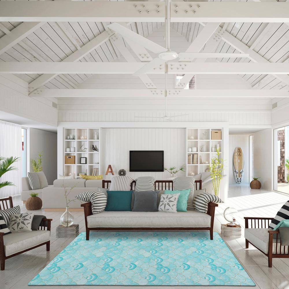 Aqua Coastal Pattern Flat Weave 3' x 5' Area Rug