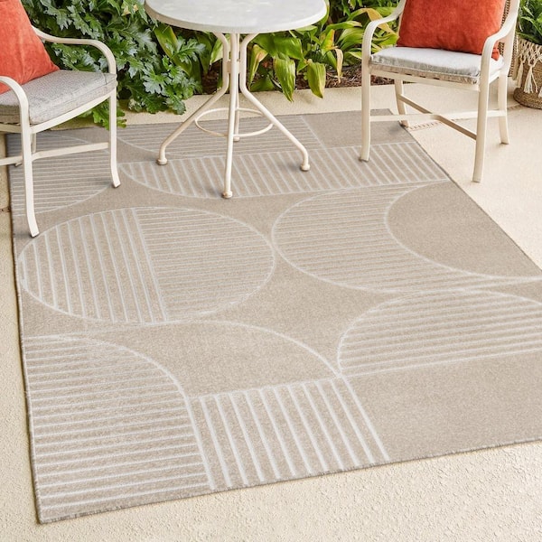 Nordby High-Low Geometric Arch Scandi Striped Beige/Cream 3 ft. x 5 ft. Indoor/Outdoor Area Rug