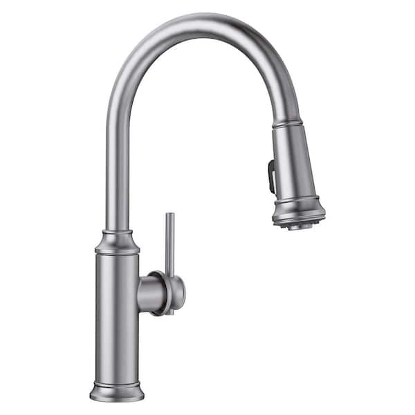 Blanco EMPRESSA Single Handle Gooseneck Pull-Down Sprayer Kitchen Faucet in Stainless Steel