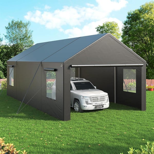 13 ft. x 25 ft. Heavy-Duty Portable Carport with Side-Opening Door, Roll-Up Windows and Reinforced 4-Hole Base