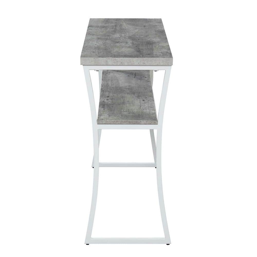 Modern Birch and White Metal Console Table with Storage Shelf