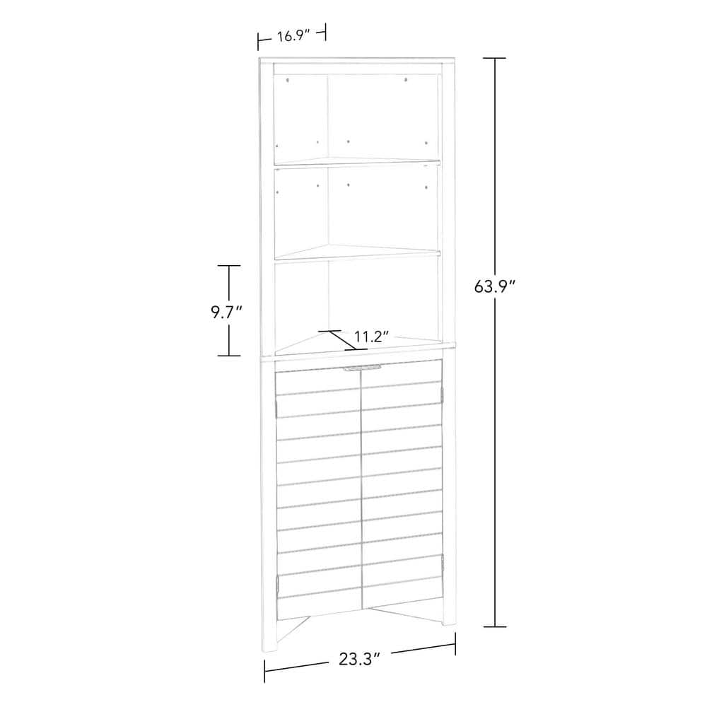 Gray Tall Corner Bathroom Storage Cabinet with Adjustable Shelving