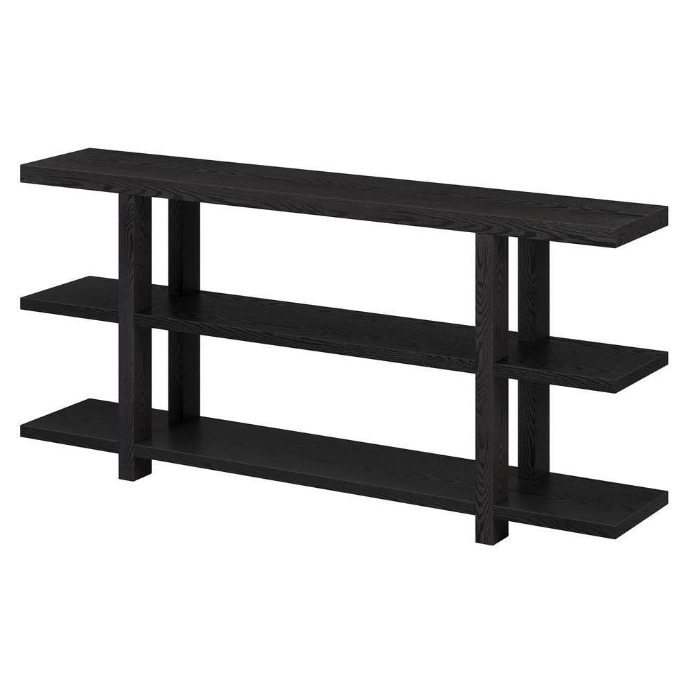 Acosta 64" Black Grain Wood and Metal Console Table with Storage