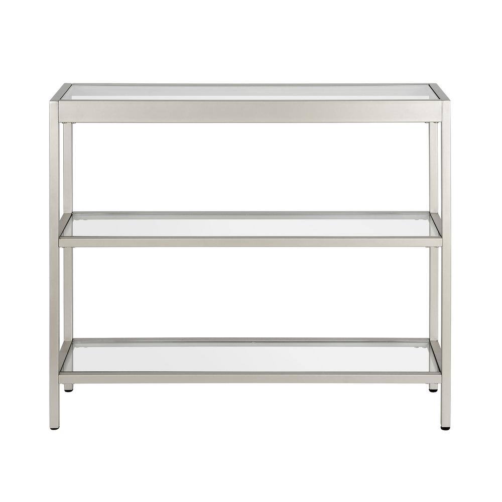 Satin Nickel 36" Wide Metal & Glass Console Table with Storage