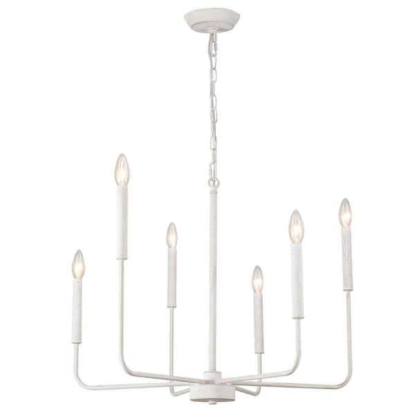 6-Light White Candlestick Hanging Linear Chandelier Lighting Ceiling Light for Kitchen Island