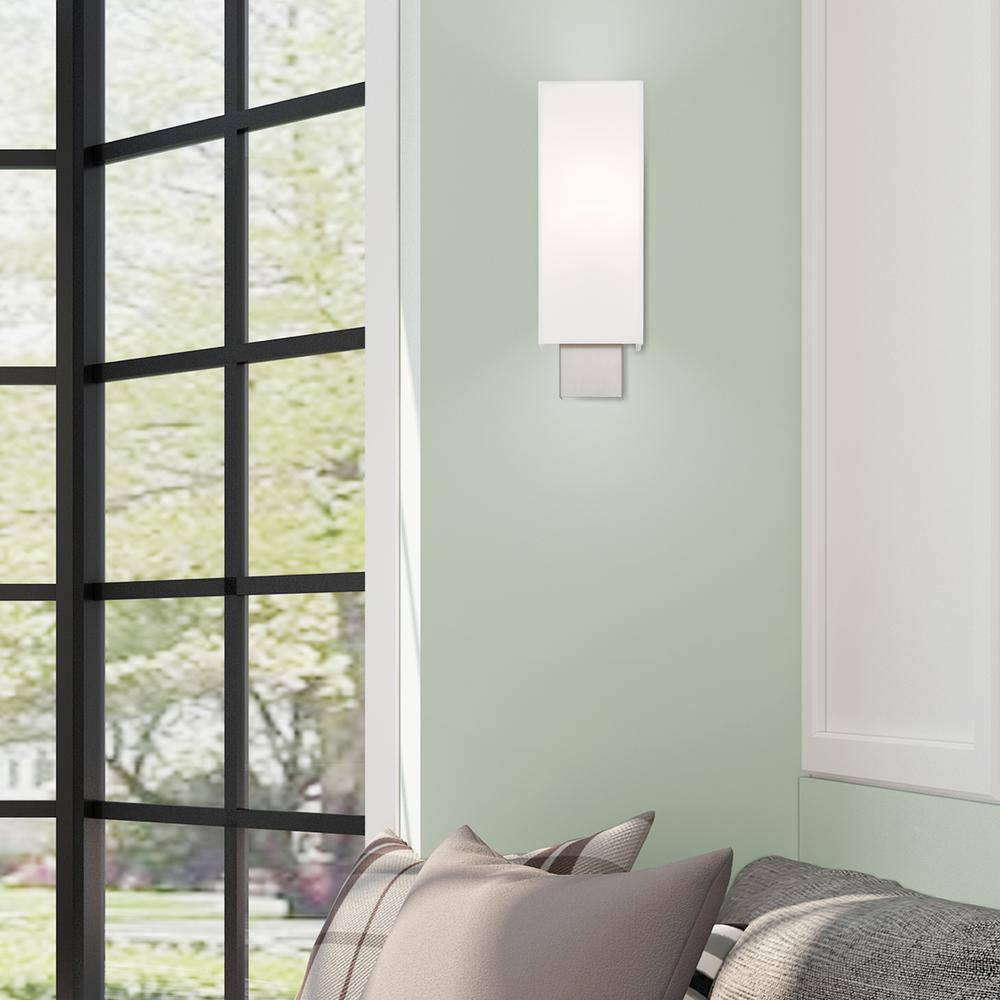 Clark Brushed Nickel 1-Light ADA Compliant Wall Sconce with Off-White Shade