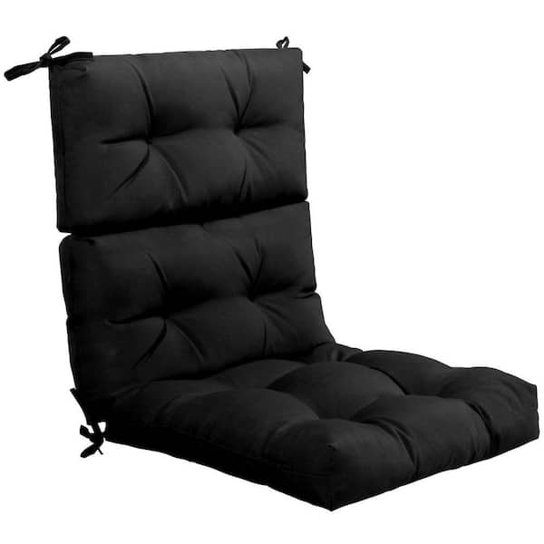 Black Solid 3-Folding Tufted Chair Pad Seat Cushion with Non-Slip String Ties (Set of 1)