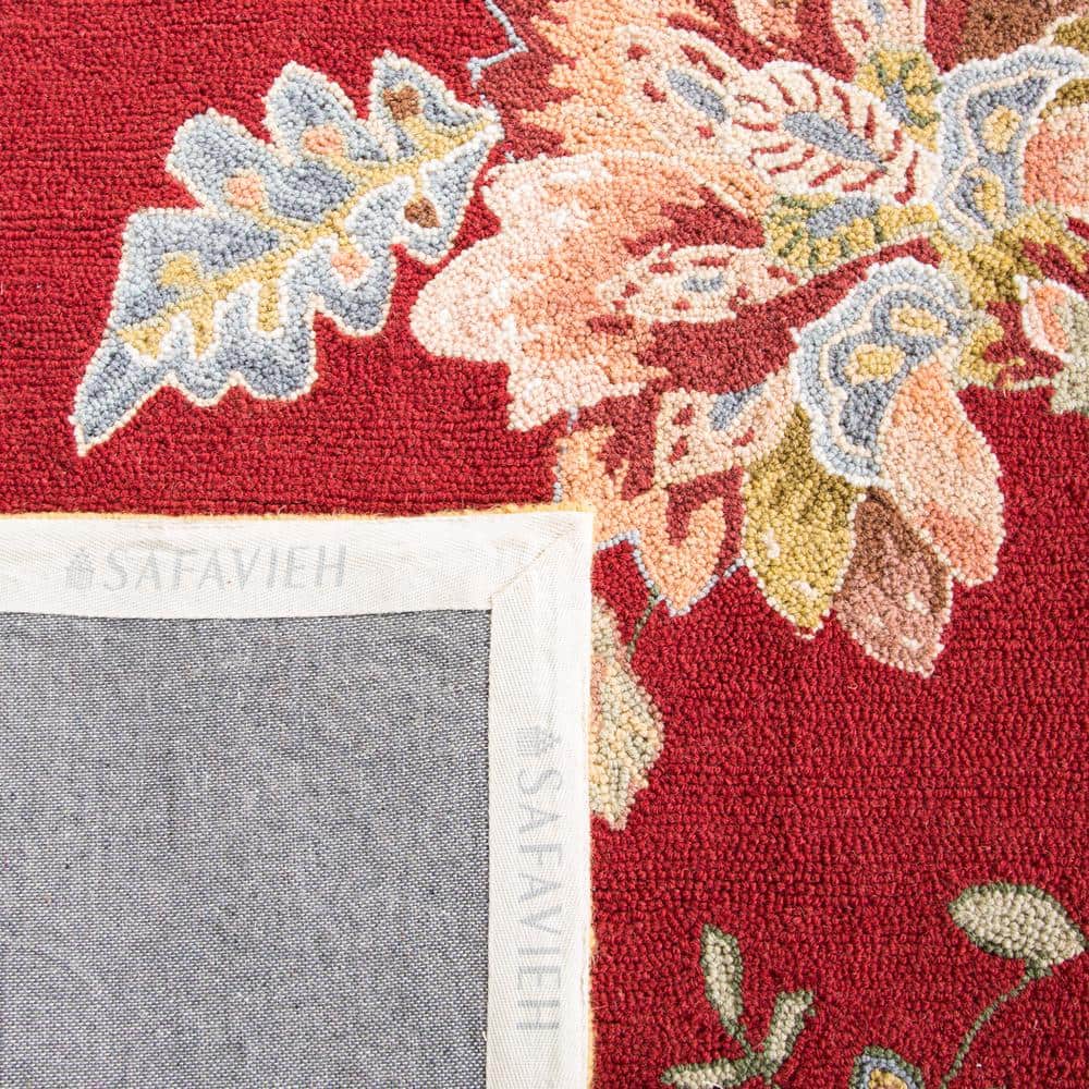 Handmade Red Floral Wool Round Area Rug