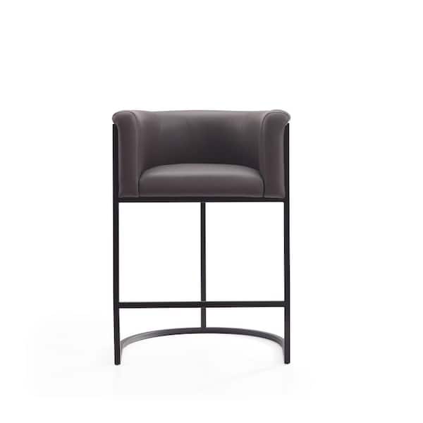 Manhattan Comfort Cosmopolitan 25.5 in. Pebble and Black Metal Counter Stool with Faux Leather Upholstered Seat
