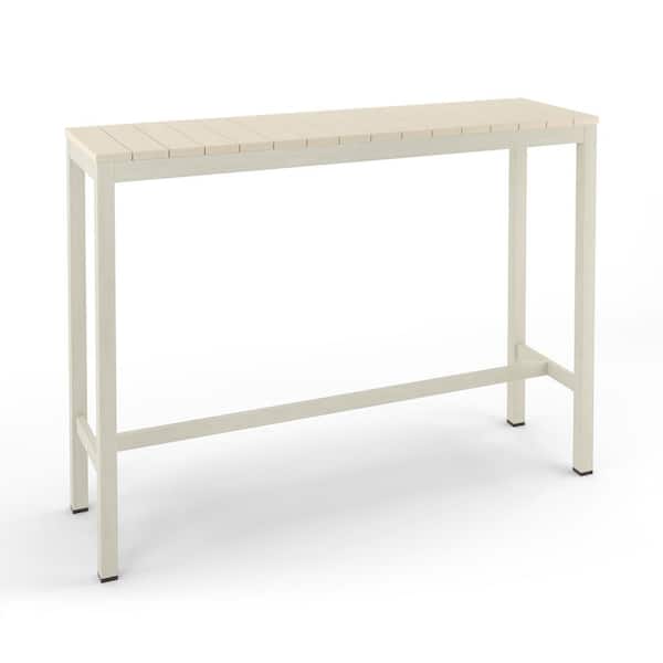 LUE BONA 55 in. W Beige Outdoor Bar Table HDPS Material Rectangular Outdoor High Top Table with Metal Frame