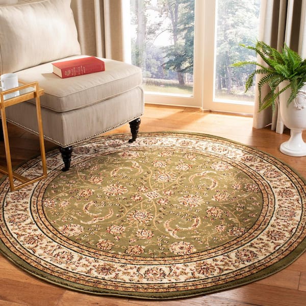 Lyndhurst Sage/Ivory 8 ft. x 8 ft. Round Floral Border Antique Area Rug