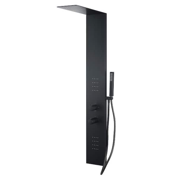 ANZZI Collines Series 55 in. 2-Jetted Shower Tower with Heavy Rain Shower and Jets and Spray Wand in Matte Black