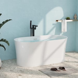 59 in. Pure Virgin Acrylic Flatbottom Freestanding Soaking Bathtub in White with Drain and Overflow Included