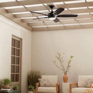 Tranquil WeatherPlus 56 in. Outdoor Satin Black Downrod Mount Ceiling Fan with Integrated LED with Remote Control