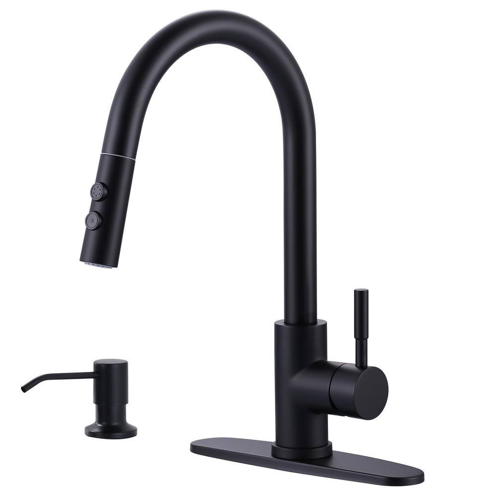 Matte Black Stainless Steel Single Handle Pull Down Kitchen Faucet
