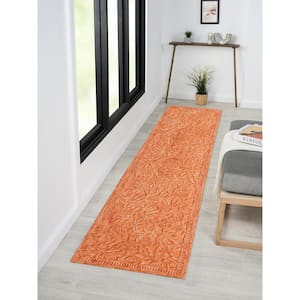 Bella Terracotta Orange 2 ft. 3 in. x 6 ft. 9 in. Eclectic Hand-Tufted Floral 100% Wool Runner Area Rug