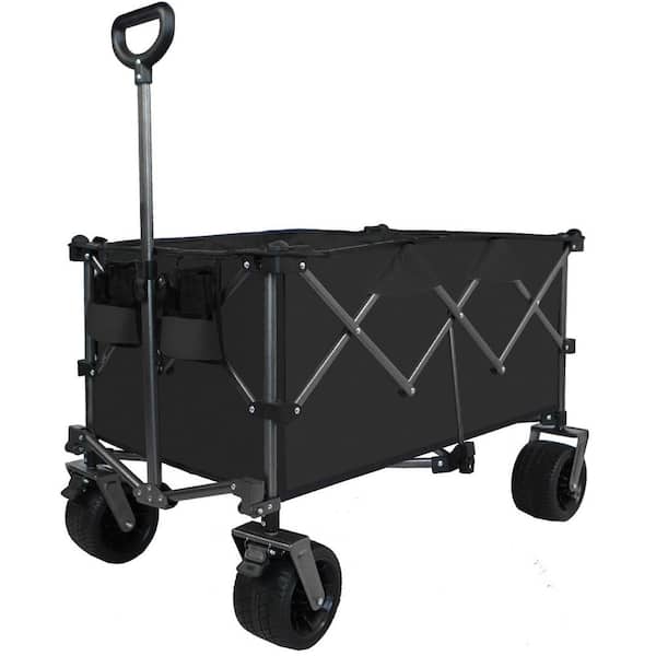 Otryad 450 lbs. Capacity 20 cu. ft. Collapsible Fabric Wagon Cart, Outdoor Garden Cart with 4 All-Terrain Wheels in Black