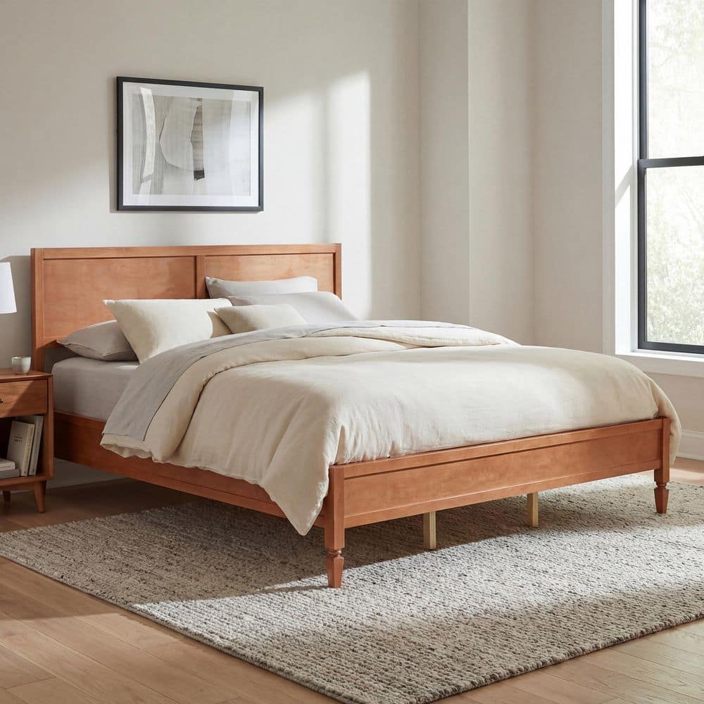 Harley Brown Wood Frame King Size Platform Bed with Classic Panel Headboard, Wooden Slats Support price history on PriceWatchPro