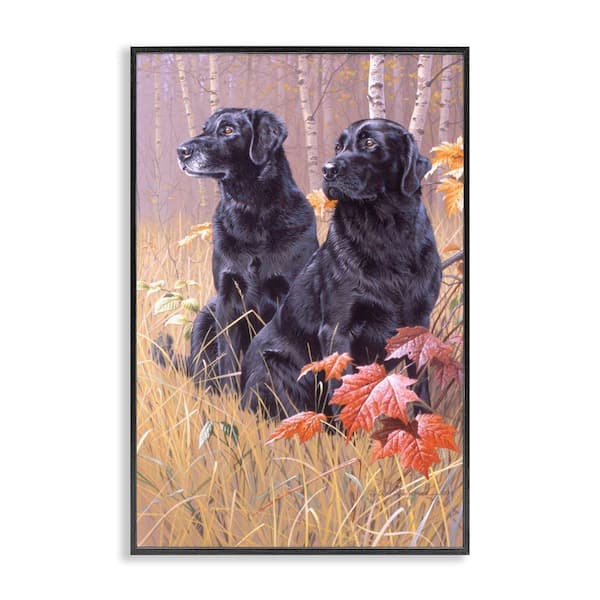 Stupell Industries Autumnal Black Dogs by Rod Lawrence Black Framed Graphic Animal Art Print 12 in. x 18 in.