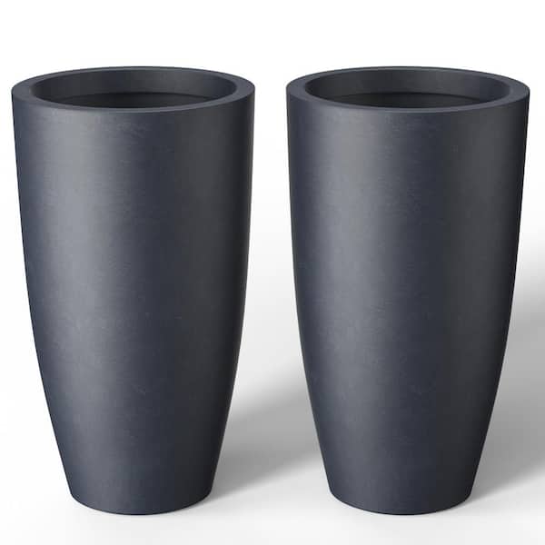 13.5 in. Large Granite Gray Concrete Round  Planter / Pot with Drainage Holes (Set of 2)
