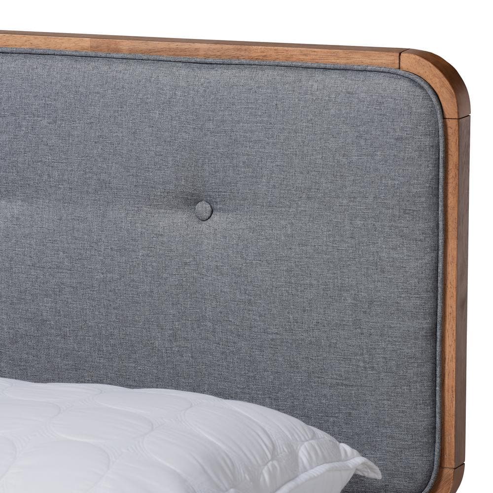 King Ash Walnut and Dark Gray Tufted Upholstered Bed with Slats