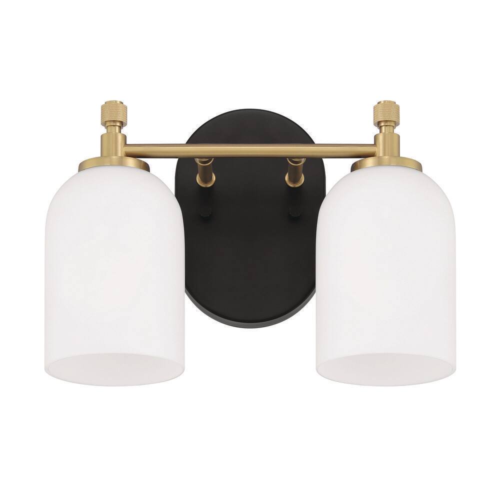 Council 20.5 in. Black and Brass Vanity Light with Frosted Glass