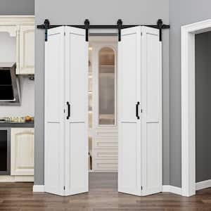 72 in. x 84 in. Paneled MDF White Primed H Shape Composite Bifold Sliding Barn Door with Hardware Kit