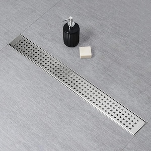 36 in. Stainless Steel Linear Shower Drain with Square Hole Pattern Drain Cover in Brushed Nickel